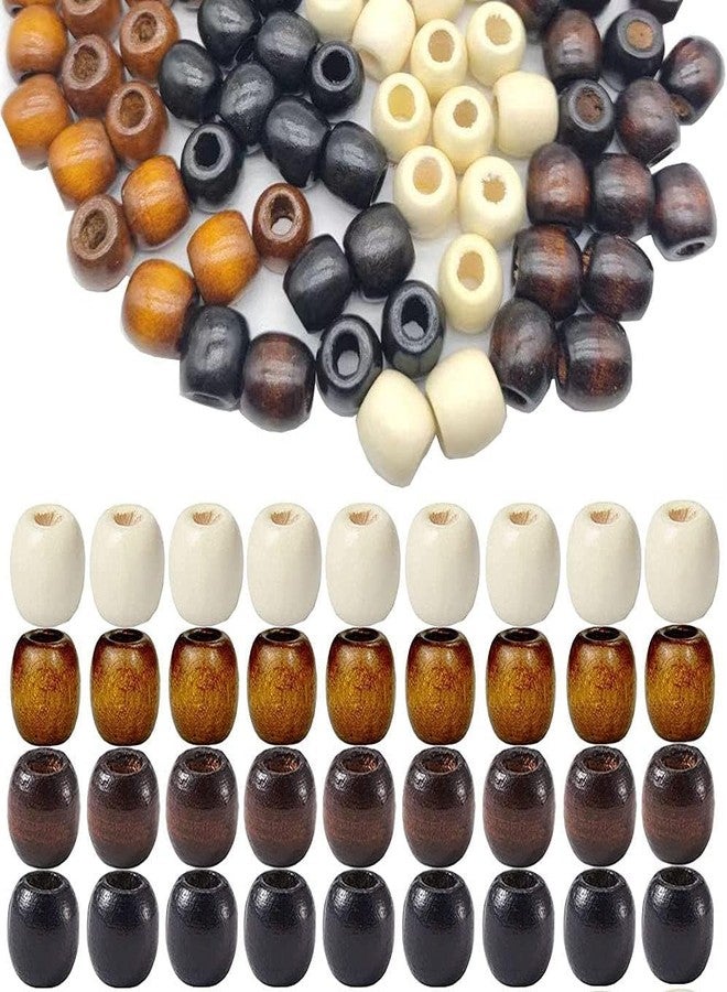DIY Crafts 130 Pcs, Large Hole Barrel Wood European Loose Beads Colors Natural Wooden Dreadlock Hair Braid Beads for Hair Braids Jewelry Bracelet Necklace Making (130) - Image 1